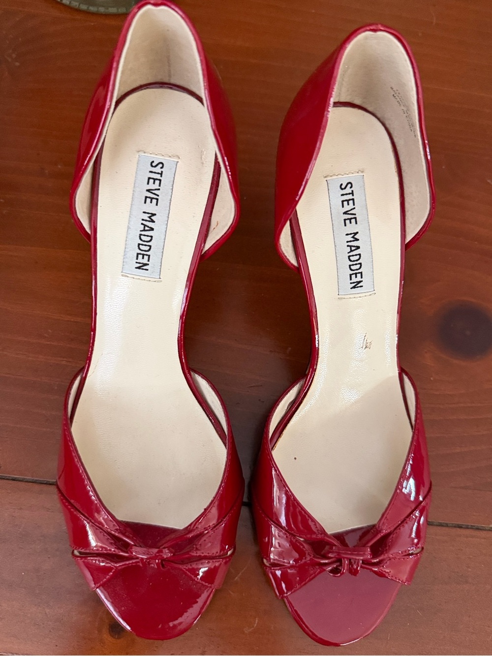 Steve Madden Red Patent D'Orsay Peep-Toe Heels with Bow Accent